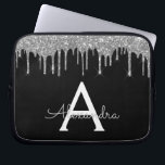 Elegant Black Silver Glitter Sparkle Monogram Laptop Sleeve<br><div class="desc">Black and Silver Faux Dripping Modern and Elegant Girly Glitter and Sparkle Elegant Monogram Case. This case can be customized to include your initial and first name.</div>