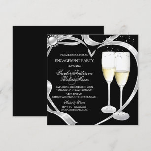 Elegant Black Silver & Gold Engagement Party Invitation