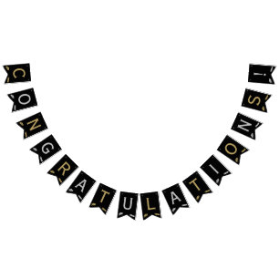 Elegant Black, Silver Gold Grad Congratulations Bunting Flags