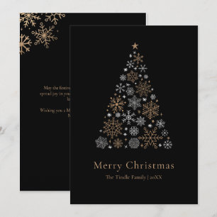 Elegant Black Silver Gold Script Christmas Tree Holiday Card