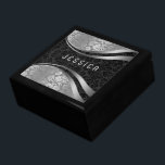 Elegant Black & Silver Grey Floral Damasks Pattern Gift Box<br><div class="desc">Elegant black and silver grey floral damasks,  monogramed girly design.</div>