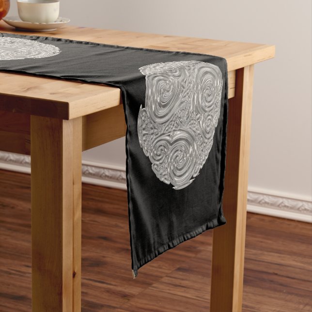 Elegant Black silver medallion embossed look Short Table Runner (In Situ)