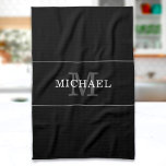 Elegant Black Silver Monogram Custom Name Kitchen Towel<br><div class="desc">Customize the text, and easily create your personalized kitchen towel. Click EDIT to change the text colour or background colour. You can TRANSFER this DESIGN on other Zazzle products and adjust it to fit most of the Zazzle items. Standard Studio designs are made in high-resolution graphics for professional print. Thank...</div>
