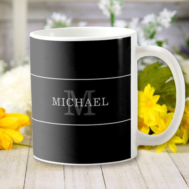 Elegant Black Silver Monogram Name Personalized Coffee Mug (Creator Uploaded)
