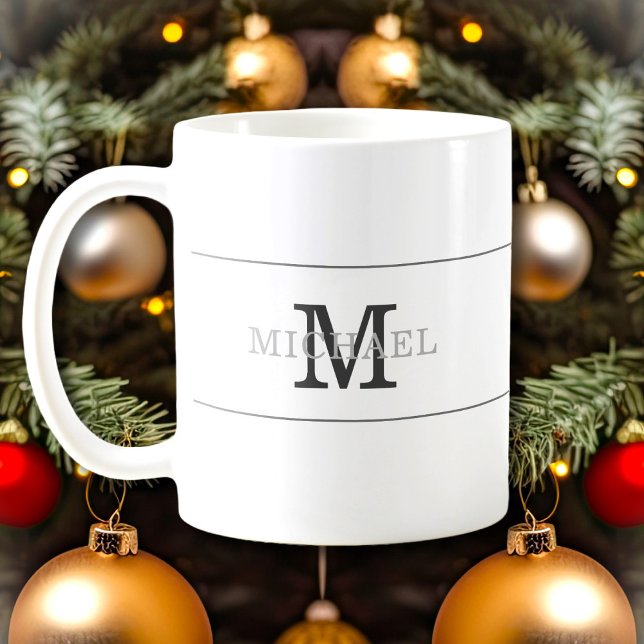 Elegant Black Silver Monogram Name Personalized Coffee Mug (Creator Uploaded)