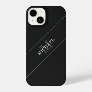 Elegant Black Silver Monogram Name Personalized iPhone 14 Case