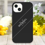 Elegant Black Silver Monogram Name Personalized iPhone 13 Case<br><div class="desc">Customize the text, and easily create your personalized iPhone case. Click EDIT, then click EDIT BACKGROUND to change the background colour. You can TRANSFER this DESIGN on other Zazzle products and adjust it to fit most of the Zazzle items. Standard Studio designs are made in high-resolution graphics for professional print....</div>