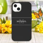 Elegant Black Silver Monogram Name Personalized iPhone 13 Case<br><div class="desc">Customize the text, and easily create your personalized iPhone case. Click EDIT, then click EDIT BACKGROUND to change the background colour. You can TRANSFER this DESIGN on other Zazzle products and adjust it to fit most of the Zazzle items. Standard Studio designs are made in high-resolution graphics for professional print....</div>