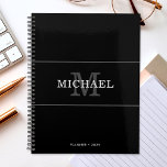 Elegant Black Silver Monogram Name Personalized Planner<br><div class="desc">Customize the text, and easily create your personalized planner. Click EDIT DESIGN to change the background colour or text colour. You can TRANSFER this DESIGN to other Zazzle products and adjust it to fit most Zazzle items. Standard Studio designs are made in high-resolution graphics for professional print. Thank you for...</div>