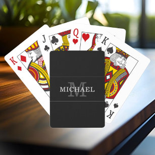 Elegant Black Silver Monogram Name Personalized Playing Cards