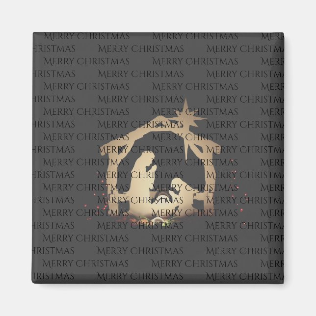 Elegant Black Silver Nativity Merry Christmas  Magnet (Front)