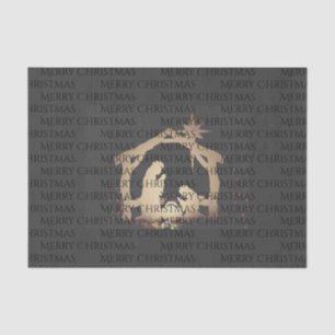 Elegant Black Silver Nativity Merry Christmas Tissue Paper