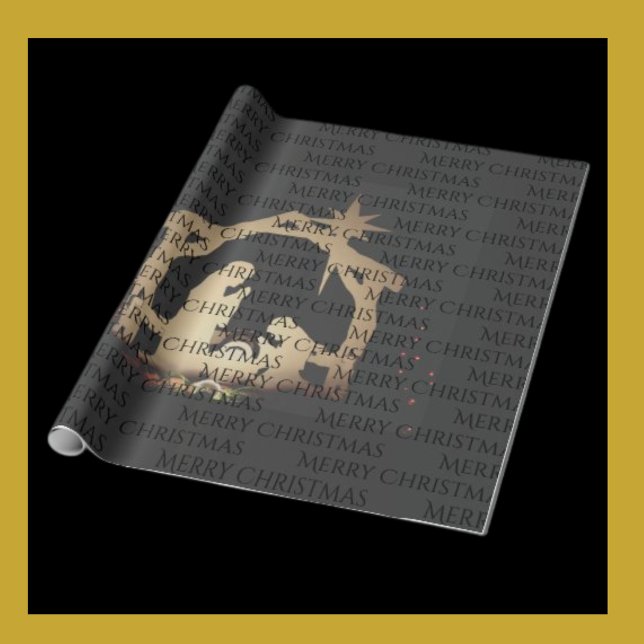 Elegant Black Silver Nativity Merry Christmas Wrapping Paper (Creator Uploaded)