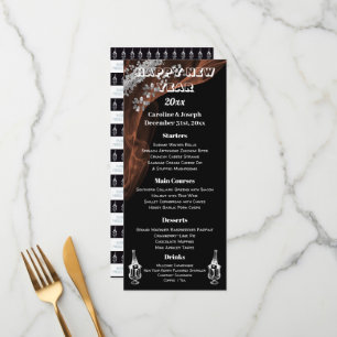 Elegant Black Silver New Year Menu & Champagne
