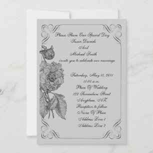 Elegant Black Silver Peony Flower Wedding  Invitation