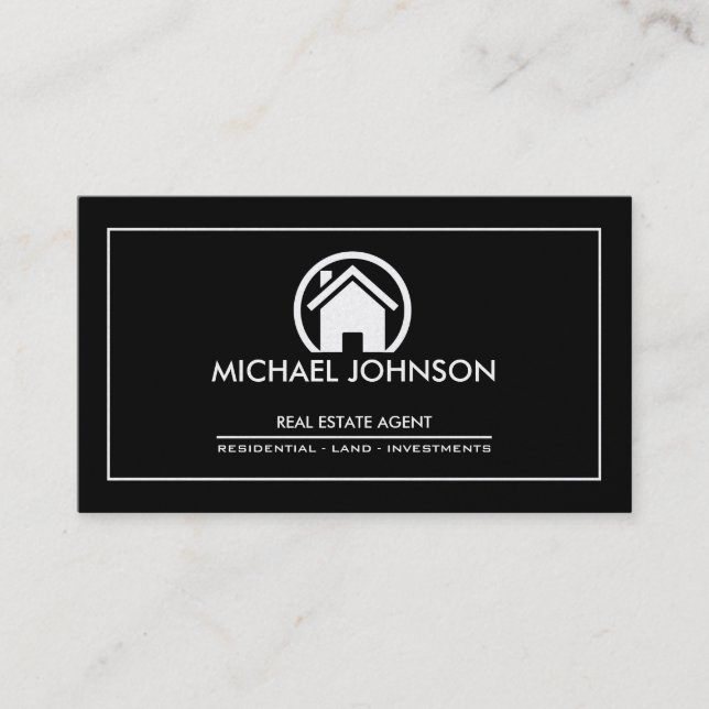 Elegant Black & Silver Professional Real Estate Business Card (Front)