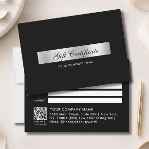 Elegant  Black Silver QR Code Gift Certficate