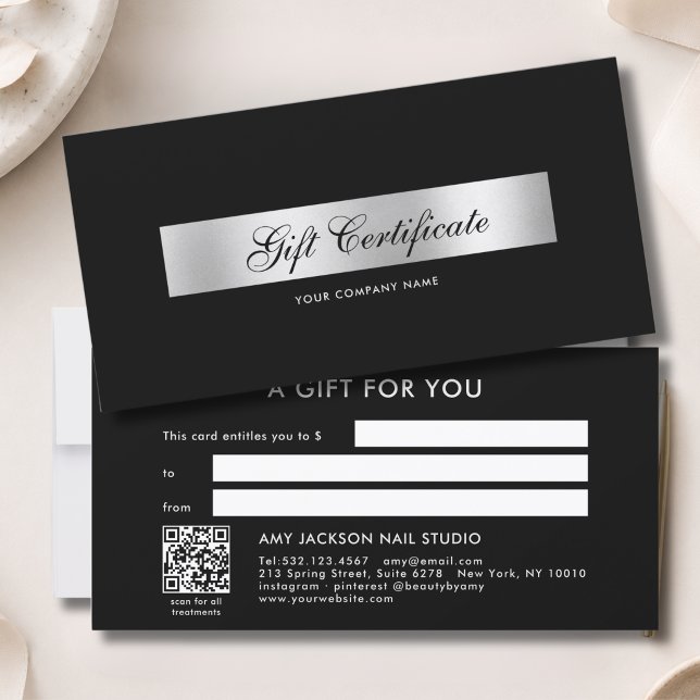 Elegant Black Silver QR Code Gift Certificate (Elegant Black Silver QR Code Gift Certificate)