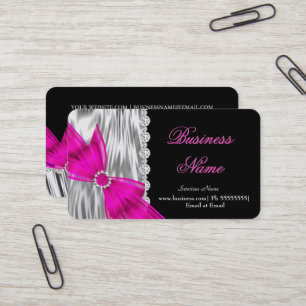 Elegant Black Silver Silk Hot Pink Bow Business Card