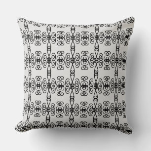 Elegant Black & Silver Spiral Geometric Pattern Throw Pillow