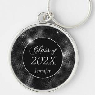 Elegant Black Silver Starshine Graduation Keychain