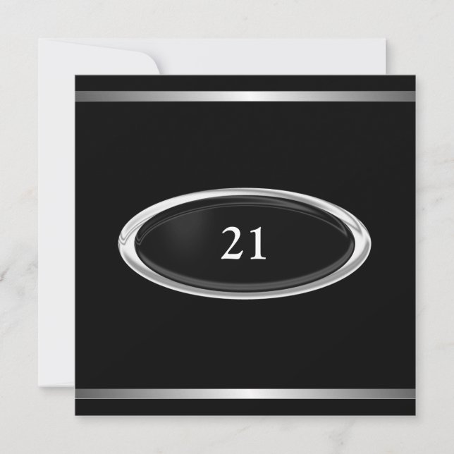 Elegant Black Silver Stripe 21st Birthday Male Invitation (Front)