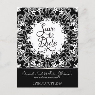 Elegant Black Silver Tribal Lace Save the Date Announcement Postcard
