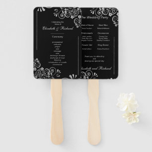 Elegant Black Silver Wedding Ceremony Program Hand Fan