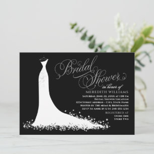 Elegant Black Silver Wedding Gown Bridal Shower Invitation