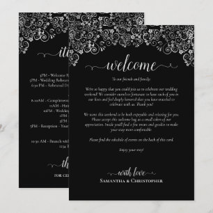 Elegant Black & Silver Wedding Welcome & Itinerary Program