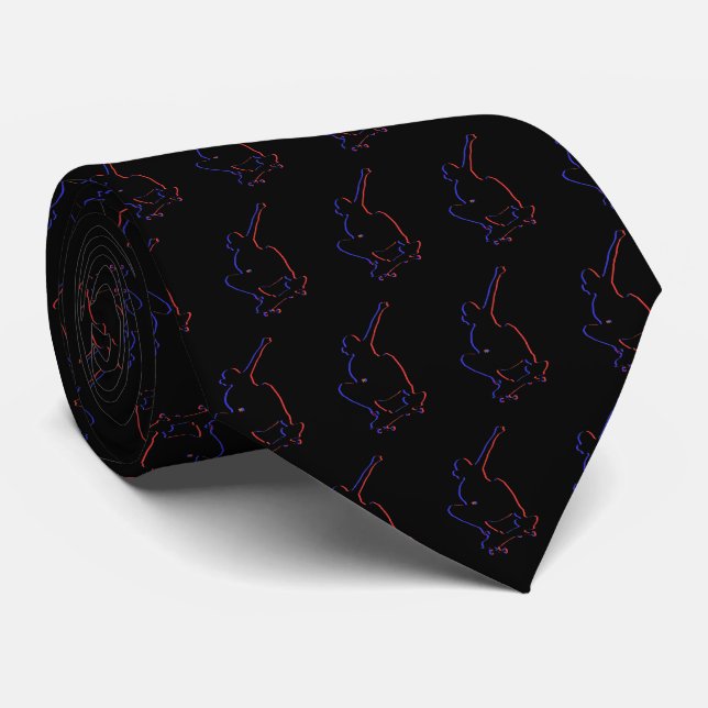 Elegant Black Skateboard Tie (Rolled)