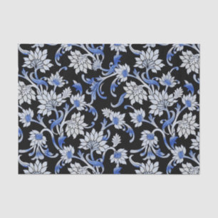 Elegant Black, Smoky Blue & White Floral Vine Tissue Paper