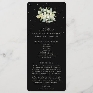Elegant Black Snowberry+Eucalyptus Bouquet Wedding Program