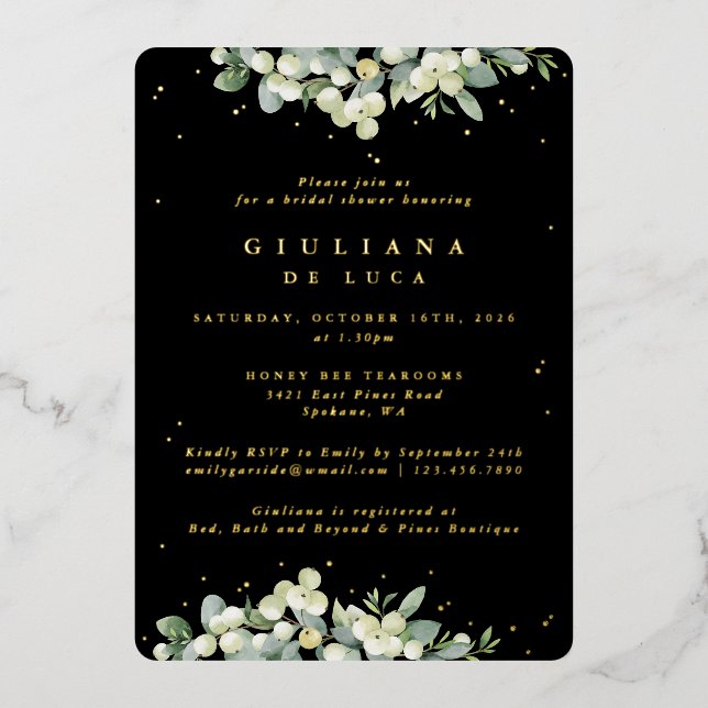 Elegant Black Snowberry+Eucalyptus Bridal Shower (Front)