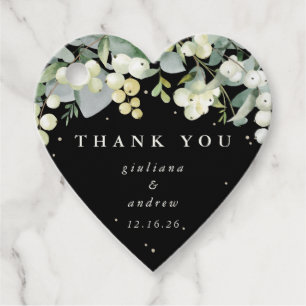 Elegant Black Snowberry+Eucalyptus Wedding Favour Tags