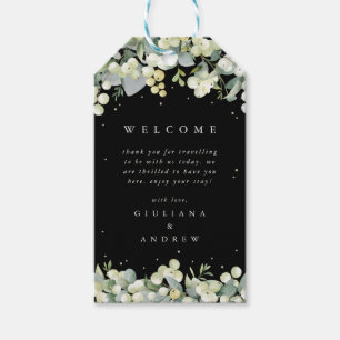 Elegant Black Snowberry+Eucalyptus Wedding Welcome Gift Tags