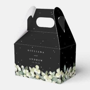 Elegant Black Snowberry+Eucalyptus Winter Wedding Favor Box