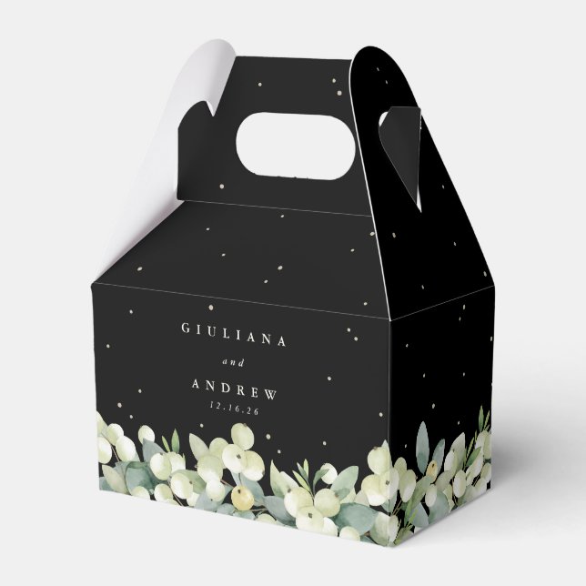 Elegant Black Snowberry+Eucalyptus Winter Wedding Favor Box (Front Side)