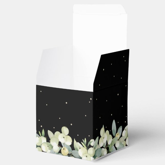 Elegant Black Snowberry+Eucalyptus Winter Wedding Favor Box (Opened)
