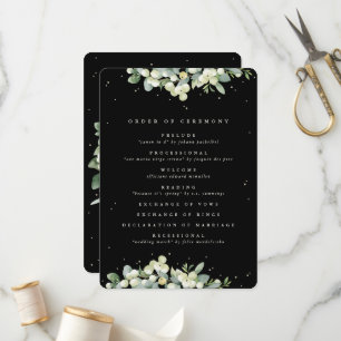 Elegant Black Snowberry+Eucalyptus Winter Wedding Program