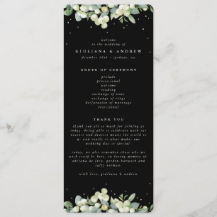 Elegant Black Snowberry+Eucalyptus Winter Wedding Program