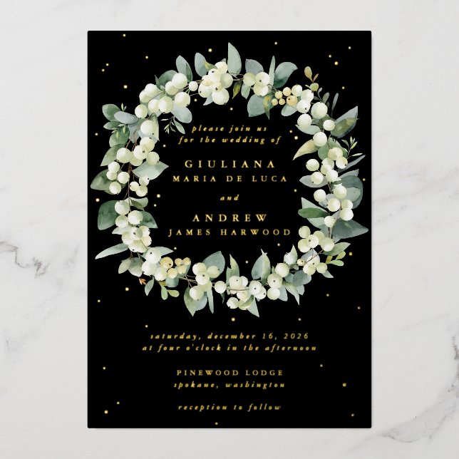 Elegant Black Snowberry+Eucalyptus Wreath Wedding (Front)