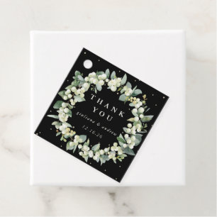 Elegant Black Snowberry+Eucalyptus Wreath Wedding Favour Tags