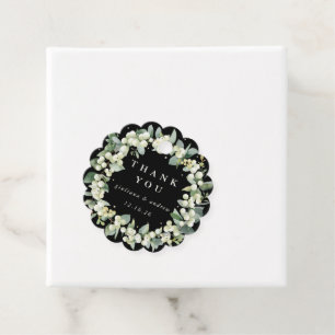 Elegant Black Snowberry+Eucalyptus Wreath Wedding Favour Tags