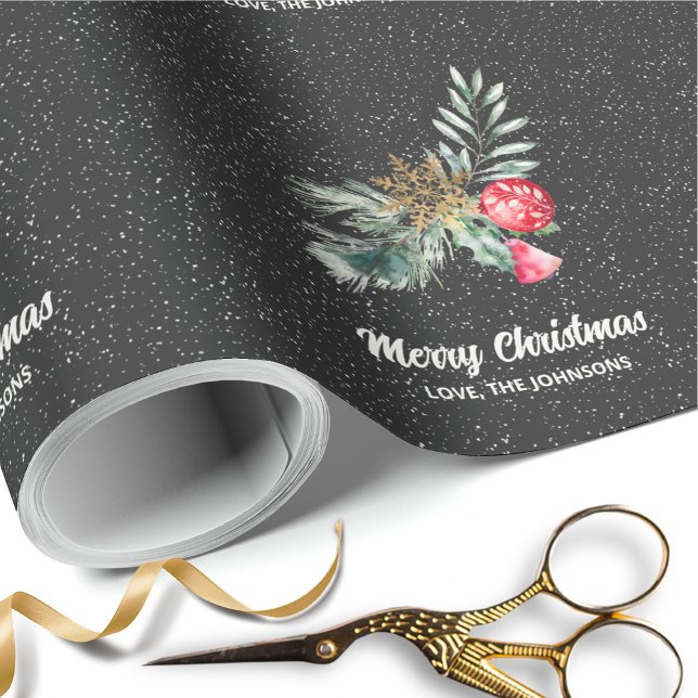 Elegant Black Snowflake Christmas Script Wrapping Paper (Creator Uploaded)