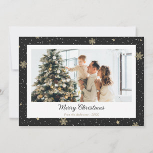 Elegant Black Snowflake Photo Merry Christmas Holiday Card