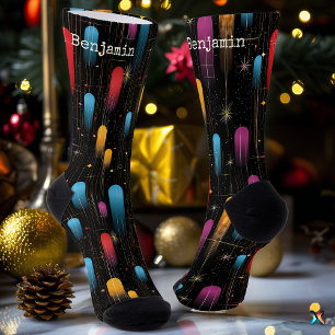 Elegant Black Socks with Starry Colour Accents