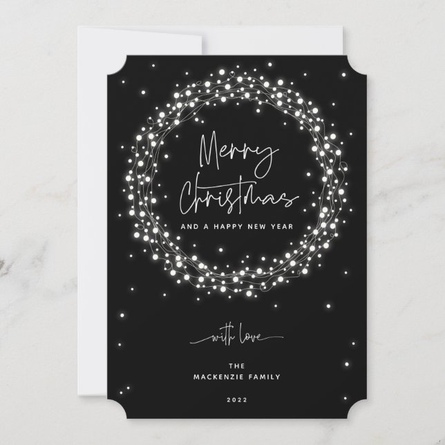Elegant Black Sparkling Lights Christmas Holiday Card (Front)