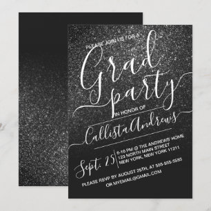 Elegant Black Sparkly Glitter Ombre Graduation Invitation