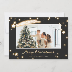 Elegant Black Sparkly Star Photo Christmas Card